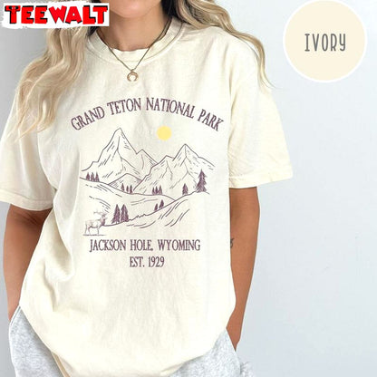 Must Have Jackson Hole Shirt, Unique Grand Tetons Short Sleeve Crewneck