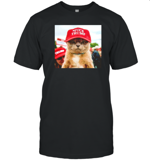 Cat Wearing Red Fuck Trump Hat Cat For Kamala T-Shirt