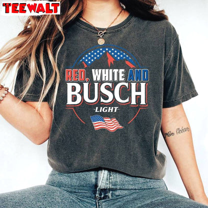 Red White And Busch Light Vintage Shirt, Creative Fourth Of July Short Sleeve Crewneck