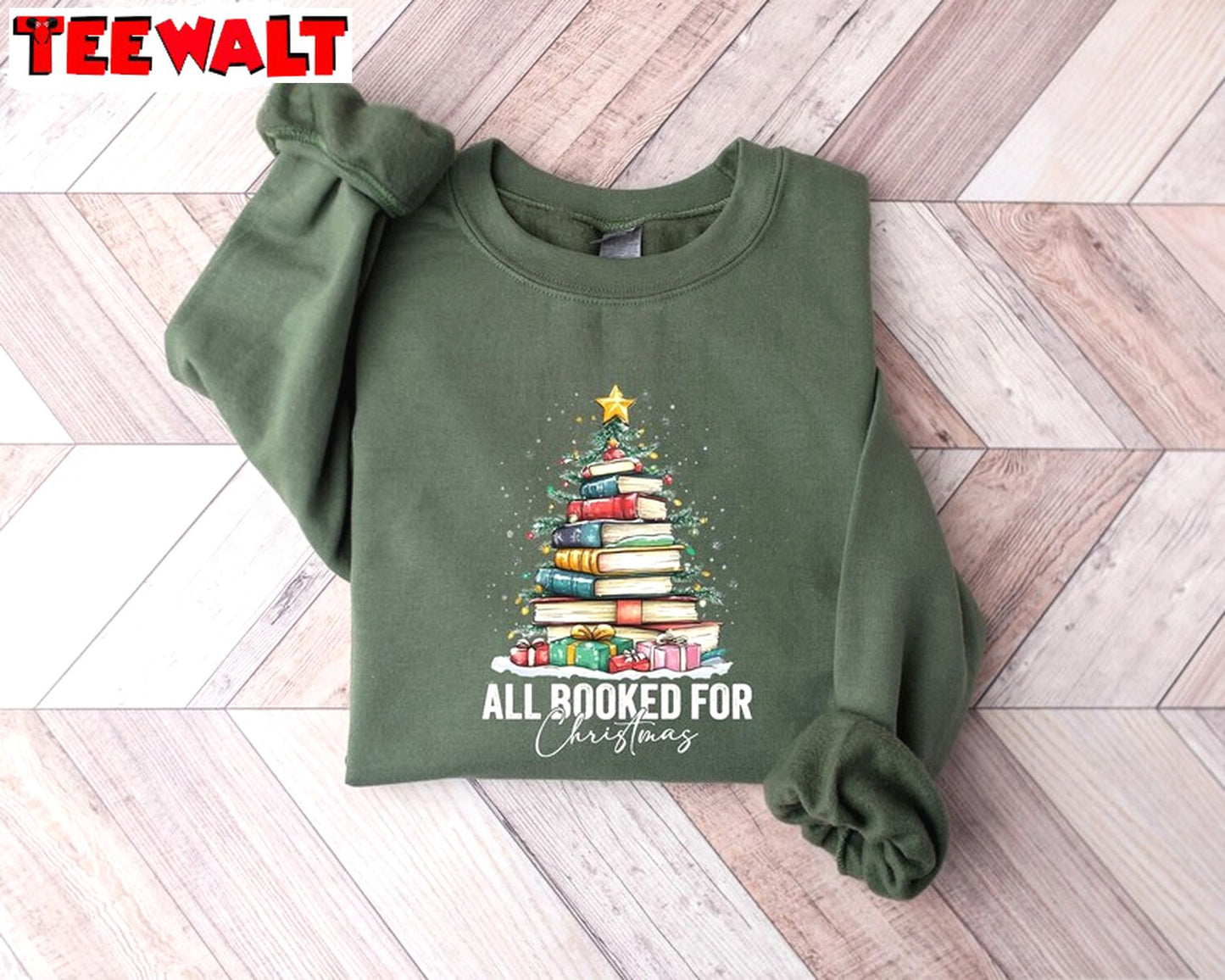 All Booked For Christmas Shirt, Librarian Bookworm Christmas Crewneck Sweater