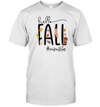 Hello Fall Mimi Life Cute Halloween Autumn Grandma T-Shirt