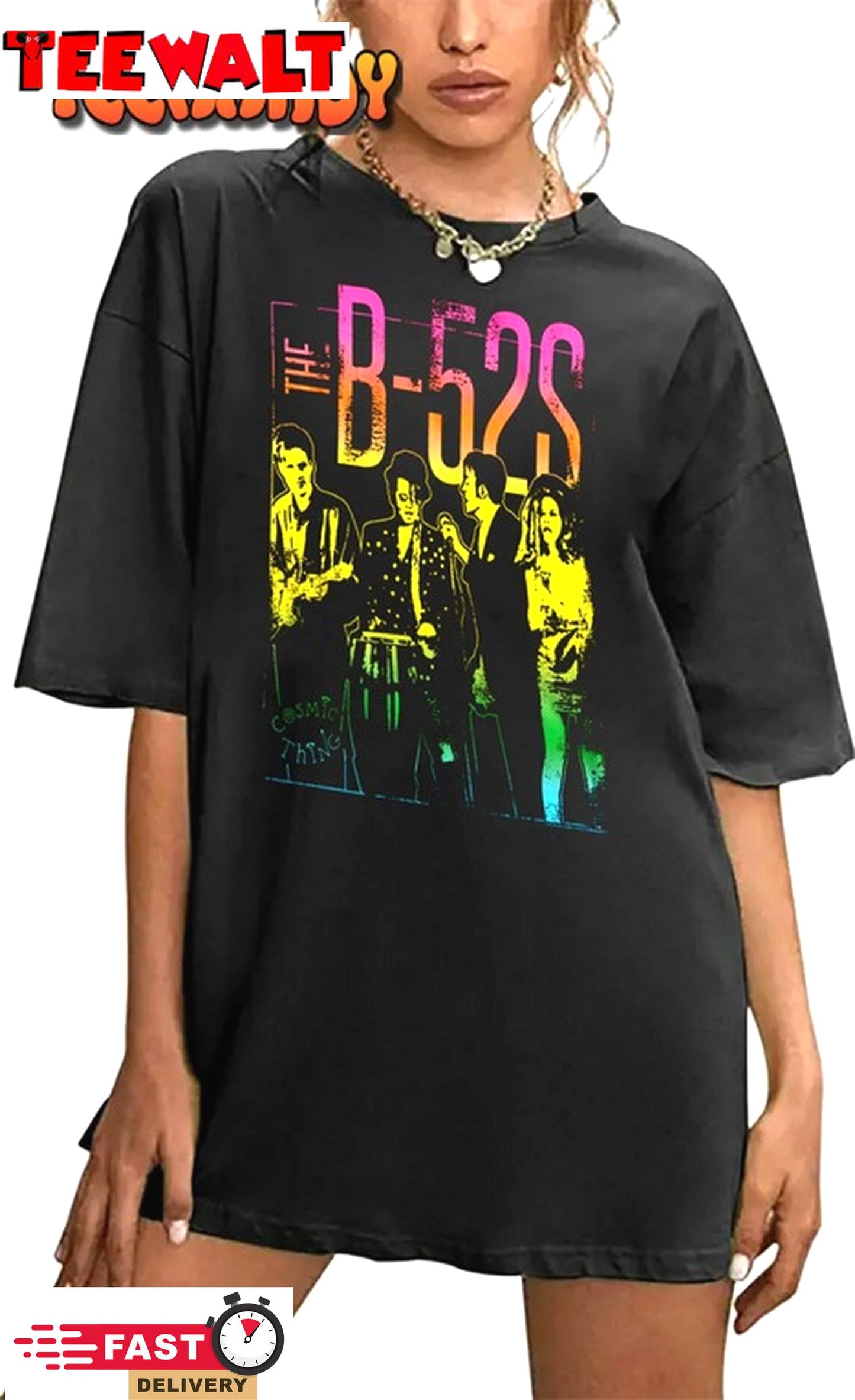 The B52s Women's Oversized T-Shirt Cosmic Thing Album Poster Unisex Shirts