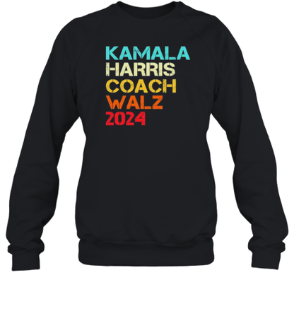 Harris Walz 2024 Kamala Harris Coach Walz 2024 Retro T-Shirt