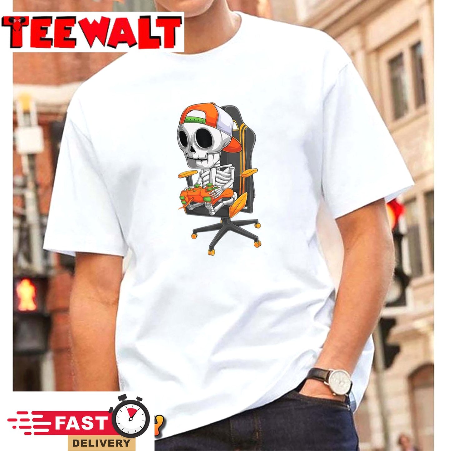 Halloween skeleton gamer video gaming boys men kids teens T-Shirt