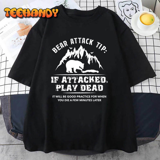 Bear Attack Tip Camping Hiking Outdoor Travel Funny Vintage T-Shirt Style 2