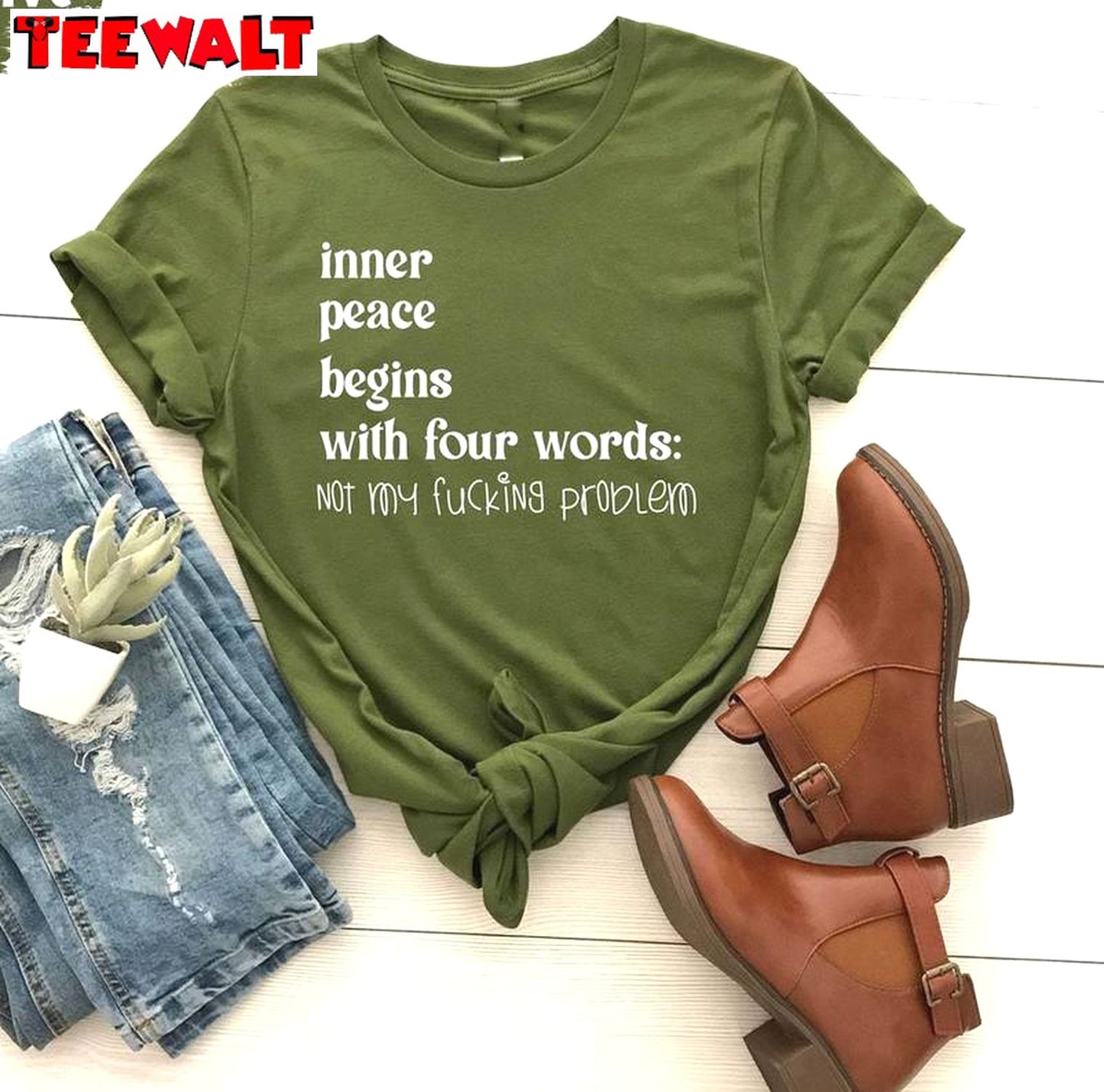 Inner Peace Begins With Four Words Shirt, With Sayings Hilarious Joke Crewneck Sweatshirt T-shirt