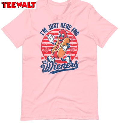 Creative Just Here For The Wieners Shirt, Groovy 4th Of July Short Sleeve Crewneck