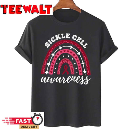 Rainbow Burgundy Ribbon Sickle Cell Awareness T-Shirt