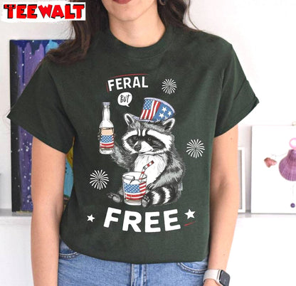 Unique Feral But Free Shirt, Awesome American Flag Long Sleeve Tee Tops