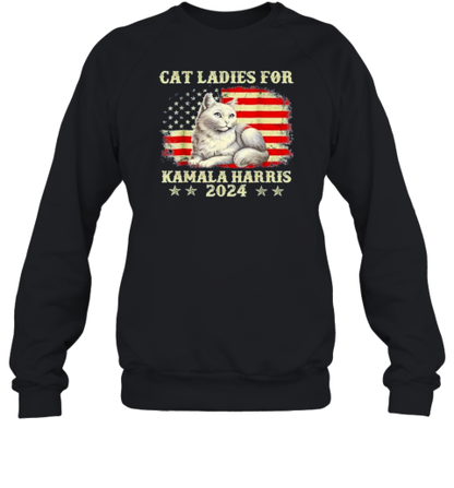 Cat Ladies For Kamala Harris The First Female President 2024 Flag America T-Shirt