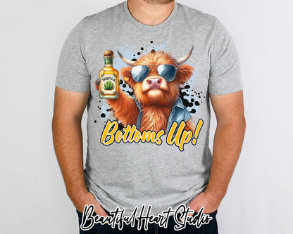 Bottoms Up Tequila Highland Cow Shirt