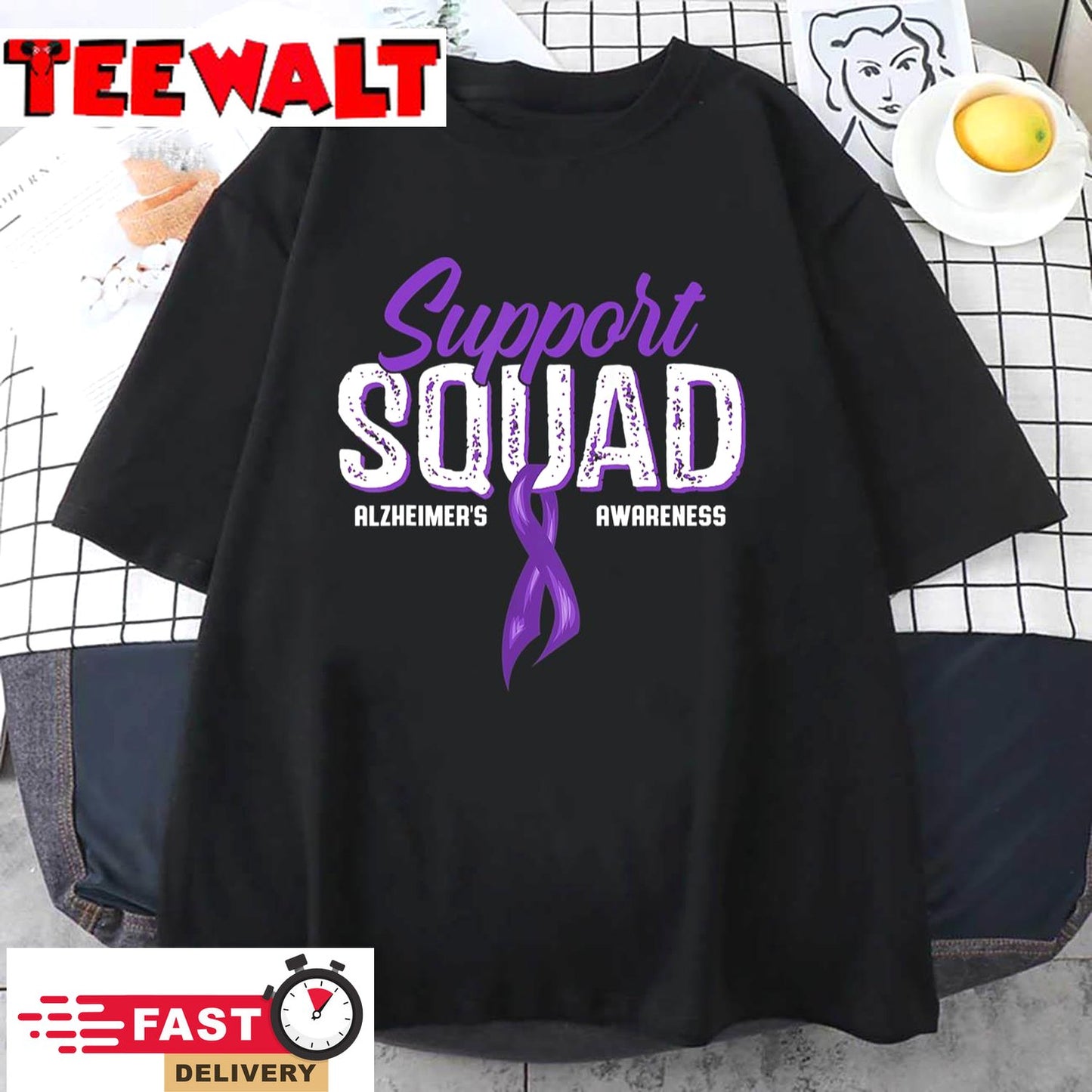 Support Squad Alzheimer's Awareness Purple Ribbon T-Shirt