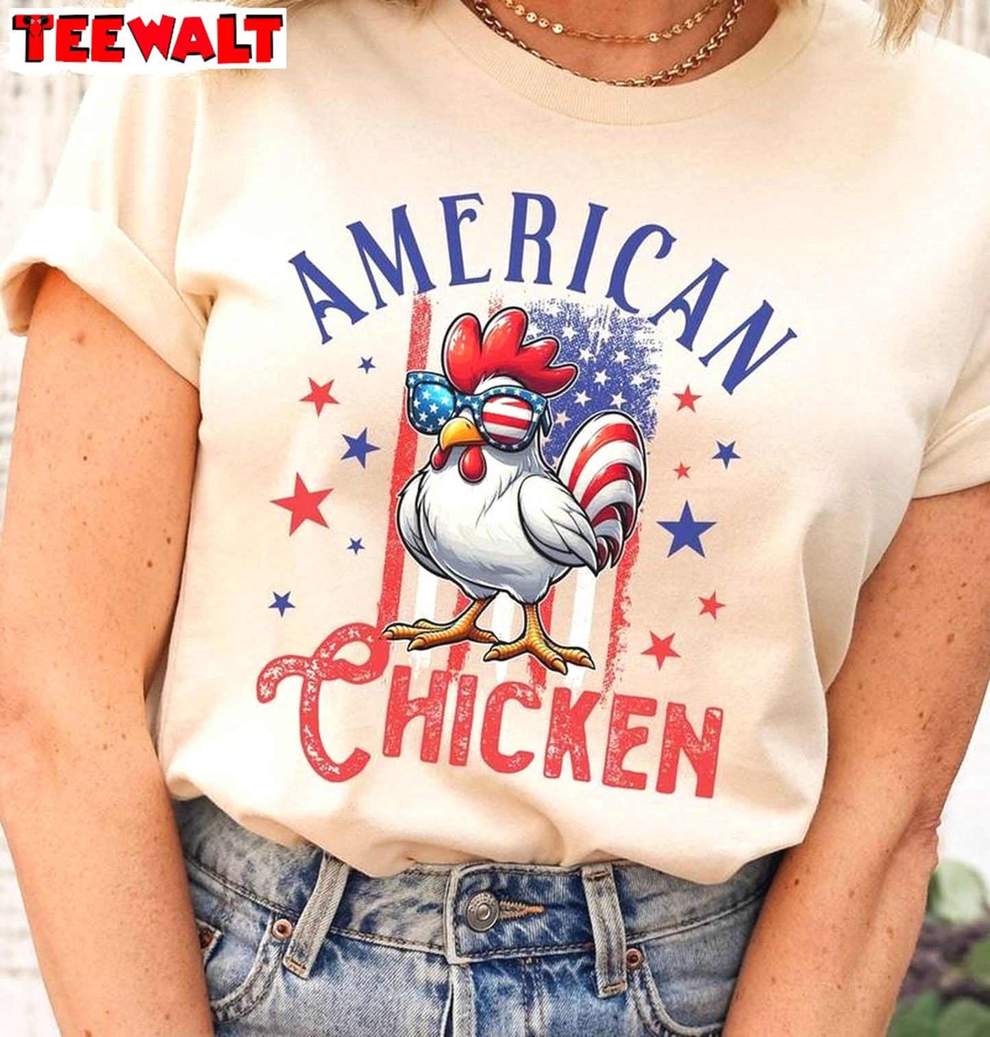 Chicken 4th Of July Comfort Shirt, Cute American Chicken Unisex Hoodie Long Sleeve