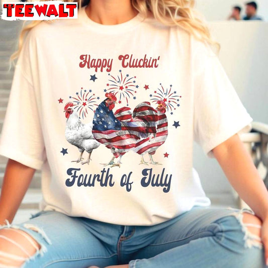 American Flag T Shirt, New Rare Chicken 4th Of July Shirt Long Sleeve