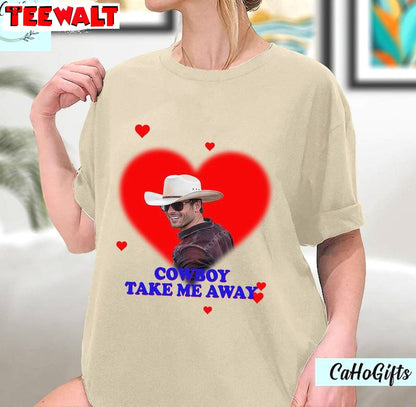 Cowboy Take Me Away Glen Powell Shirt, Twister 2024 Long Sleeve Crewneck