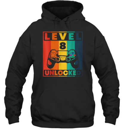 8Th Birthday Gamer Boy Or Gamer Girl Level 8 Unlocked T-Shirt