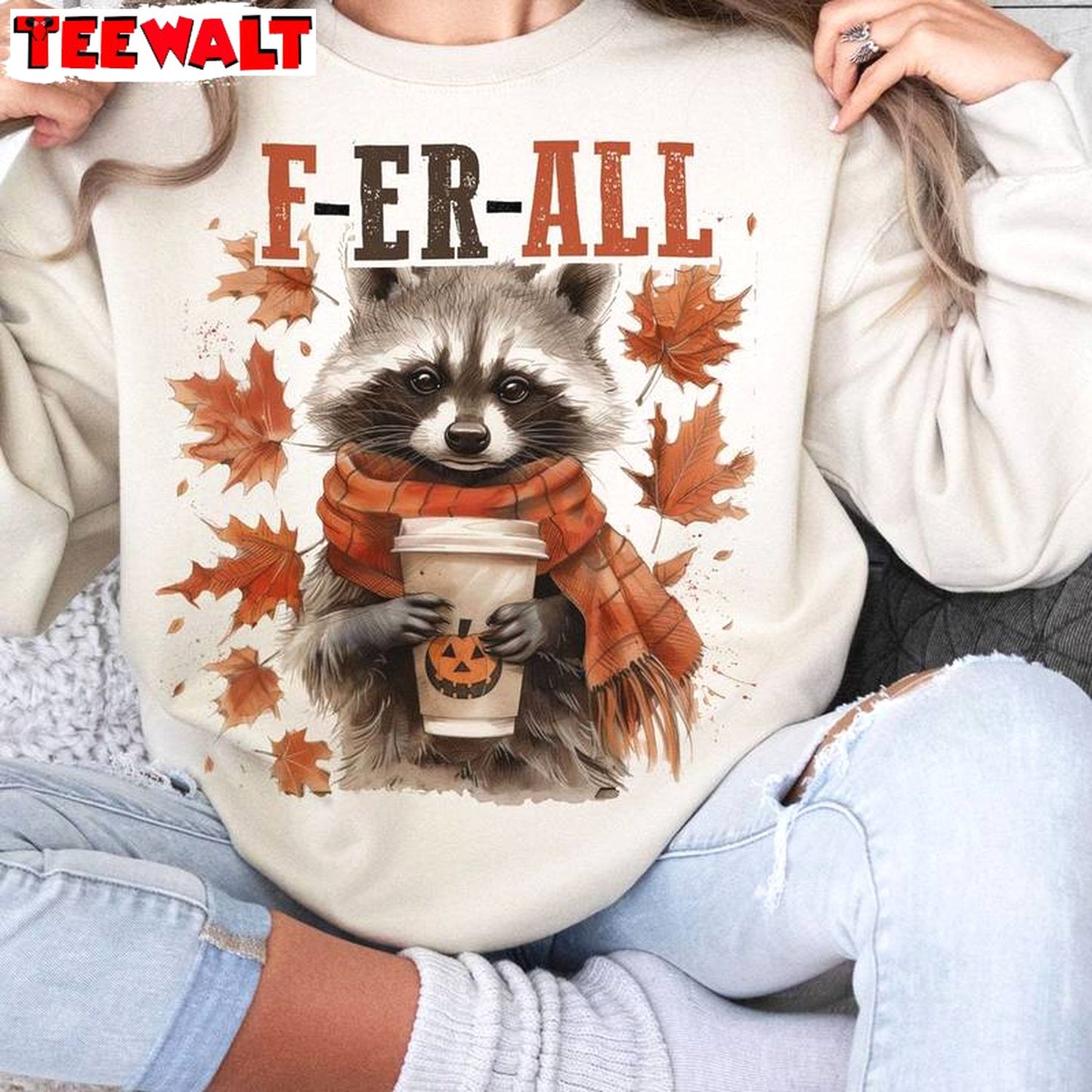 Creative Feral Girl Autumn Shirt, Funny Racoon Long Sleeve Tee Tops