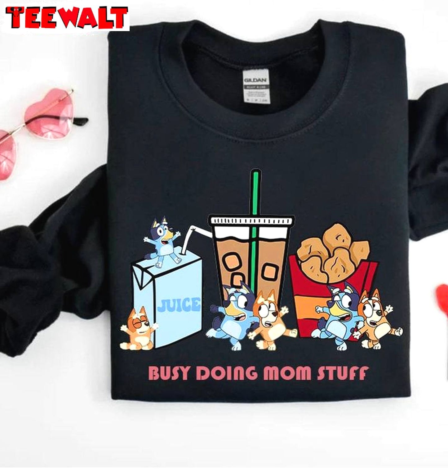 Busy Doing Mom Stuff Bluey Shirt, Mother S Day Bluey And Bingo Long Sleeve Crewneck Sweatshirt