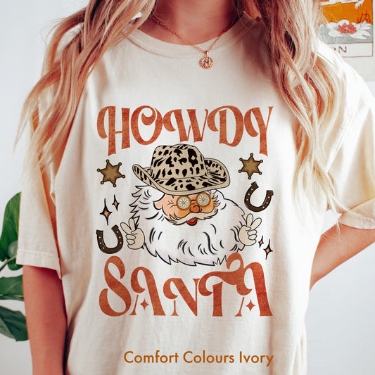 Western Howdy Santa Cowboy Rodeo Christmas Tee