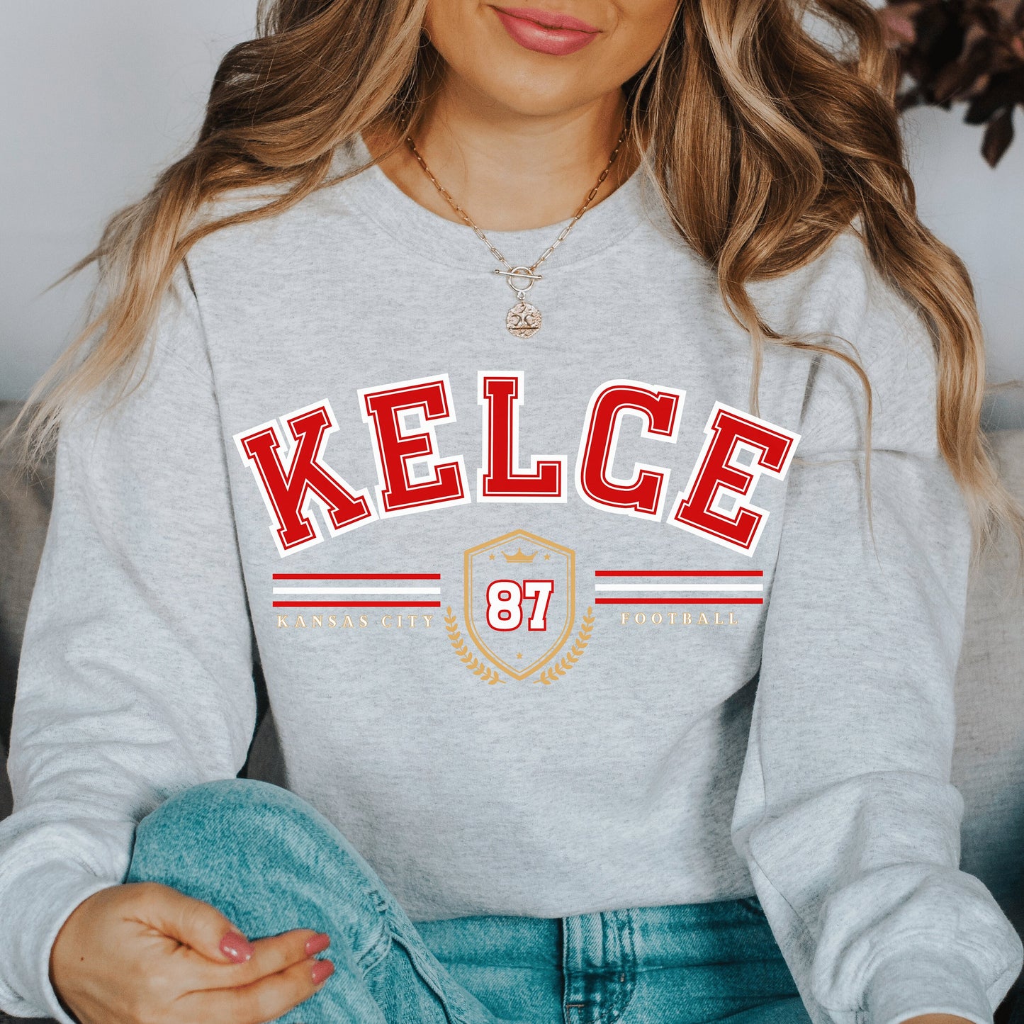 Travis Kelce Football Crewneck Sweatshirt - Kansas City Fan Gift