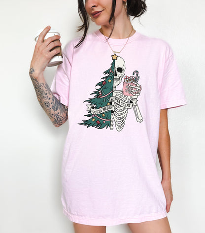 Sorta Merry Sorta Scary Christmas Skeleton Shirt Funny Tee