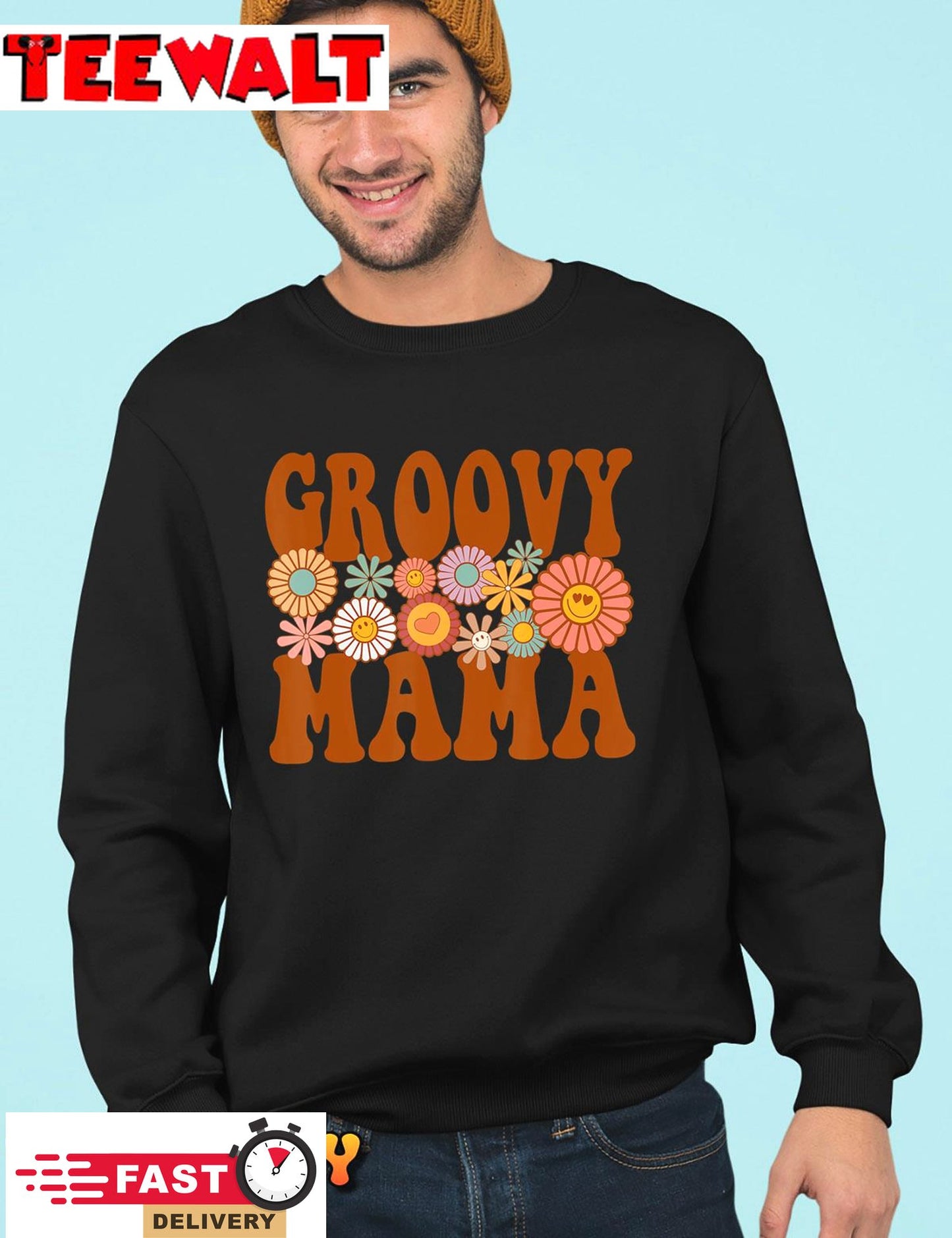 Retro Groovy Mama Matching Family 1st Birthday Party T-Shirt