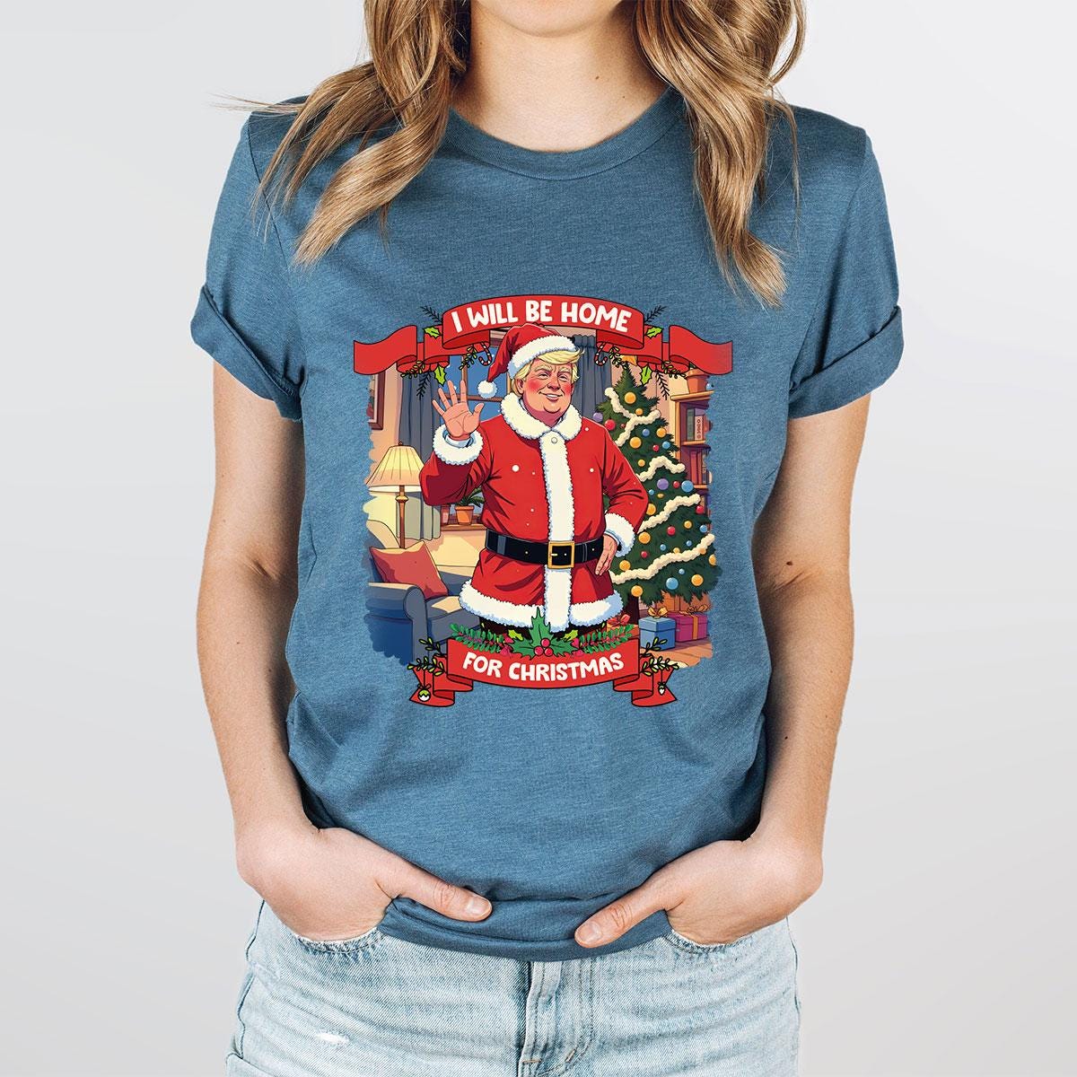 Trump Santa Homecoming Us Flag Tee