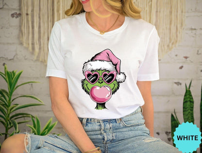 Retro Christmas Grinch With Pink Glasses Hoodie Sweatshirt