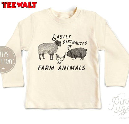 Easily Distracted By Farm Animals Sweatshirt , Chicken Sheep Cow Hoodie T Shirt