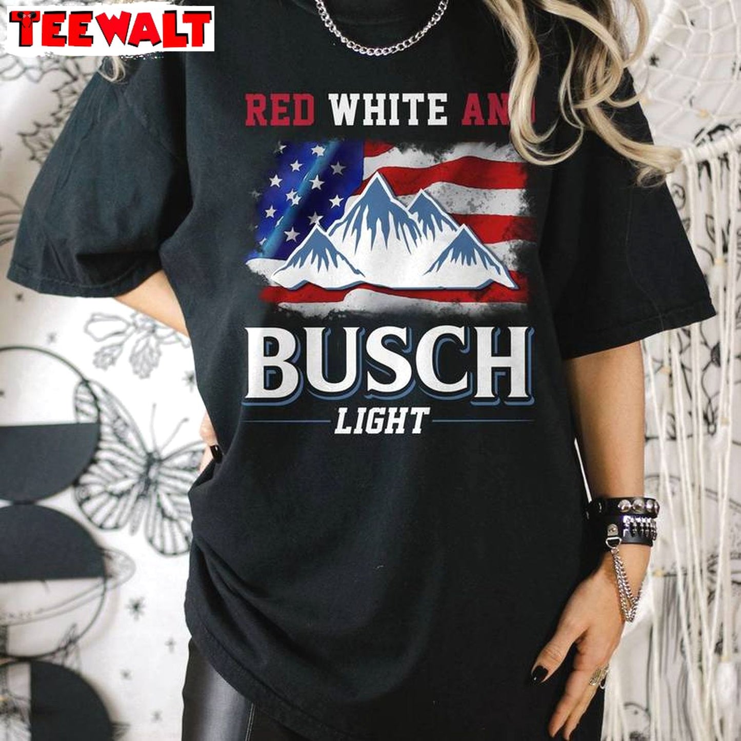 Trendy Red White And Busch Light Shirt, Unique Crewneck Long Sleeve For Men Women