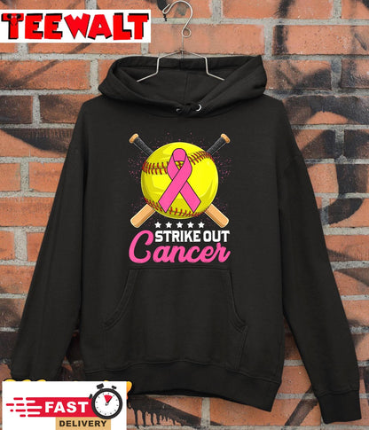 Strike Out Breast Cancer Awareness Day Pink Ribbon Softball T-Shirt