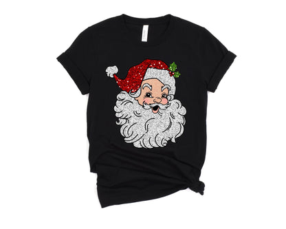 Faux Sequin Glitter Santa Tee, Retro Christmas Sweatshirt