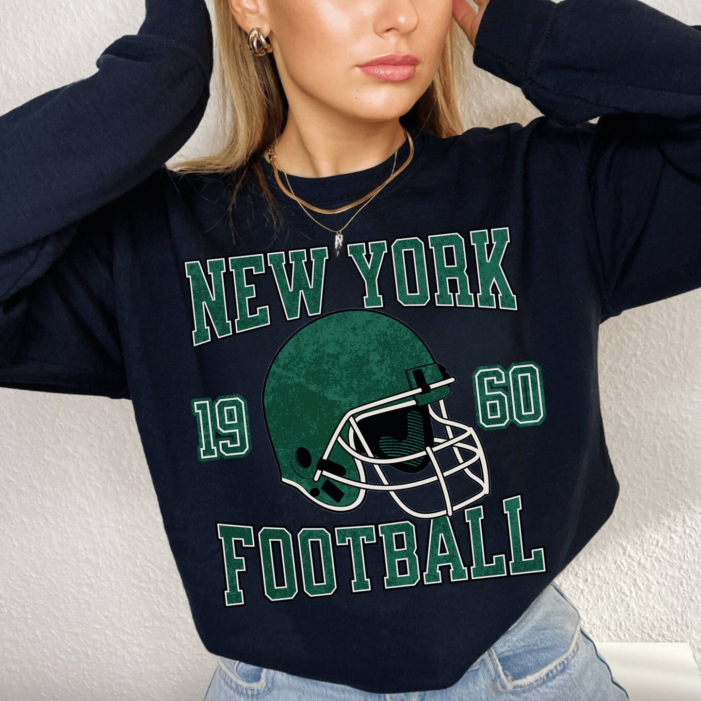 Jets Football Sweatshirt, Vintage Style New York Crewneck, Aaron Rodgers