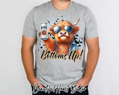 Bottoms Up Highland Cow Drinking Shirt