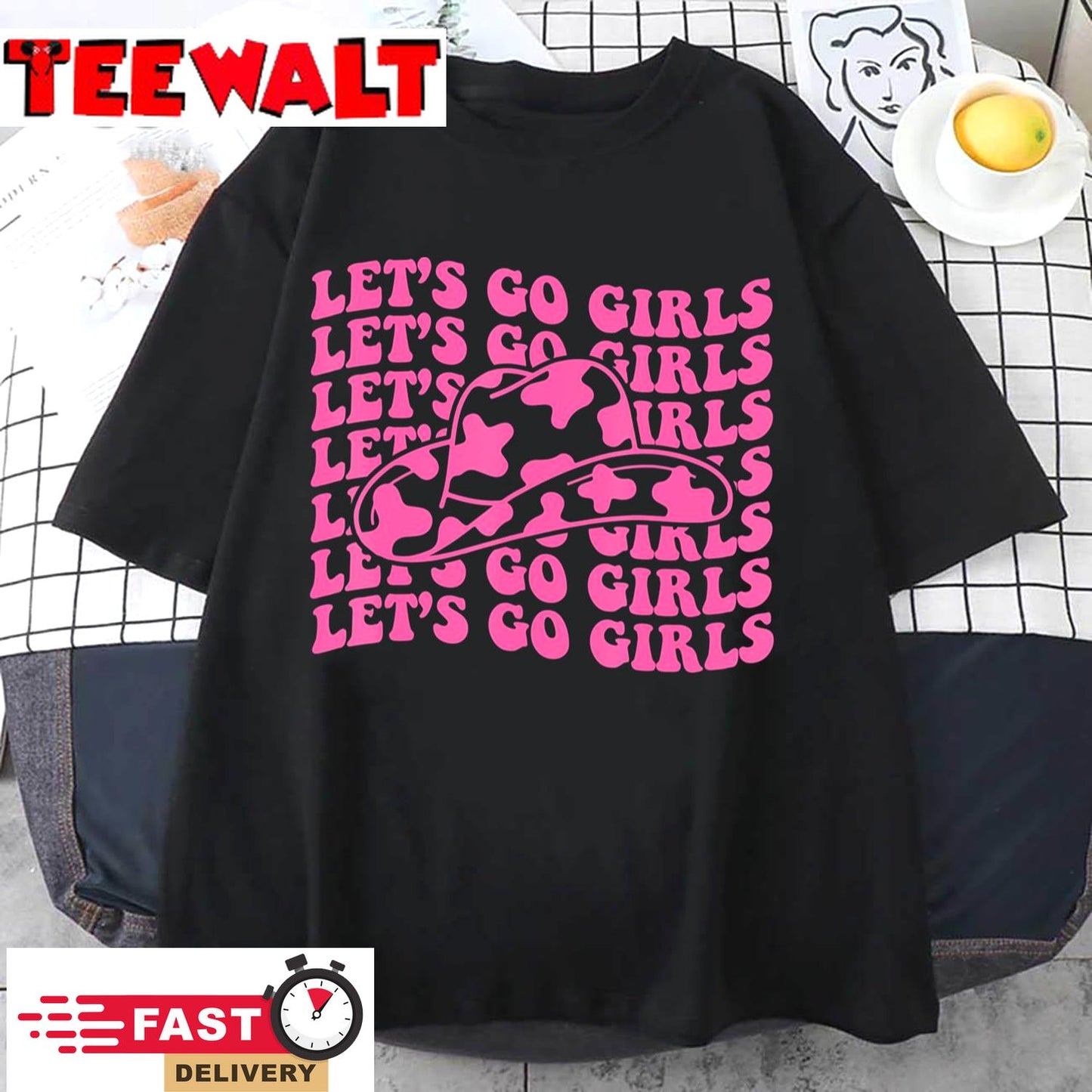 Cowboy Hat Let's Go Girls Western Pink Cowgirls T-Shirt