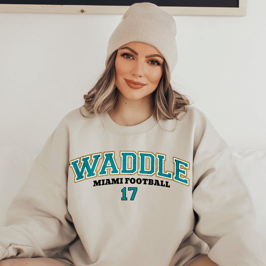 Jaylen Waddle Miami Football Shirt - Vintage Style Sweatshirt Apparel