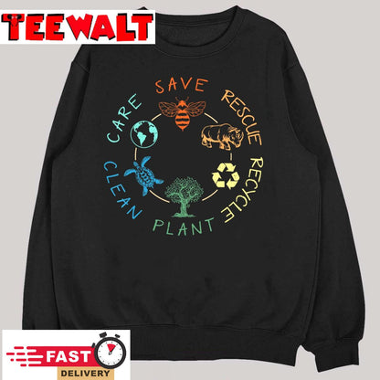 Save Bees Rescue Animals Recycle Plastic Earth Day 2024 T-Shirt