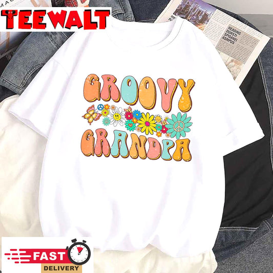 Retro Groovy Birthday Family Matching Cute Groovy Grandpa T-Shirt