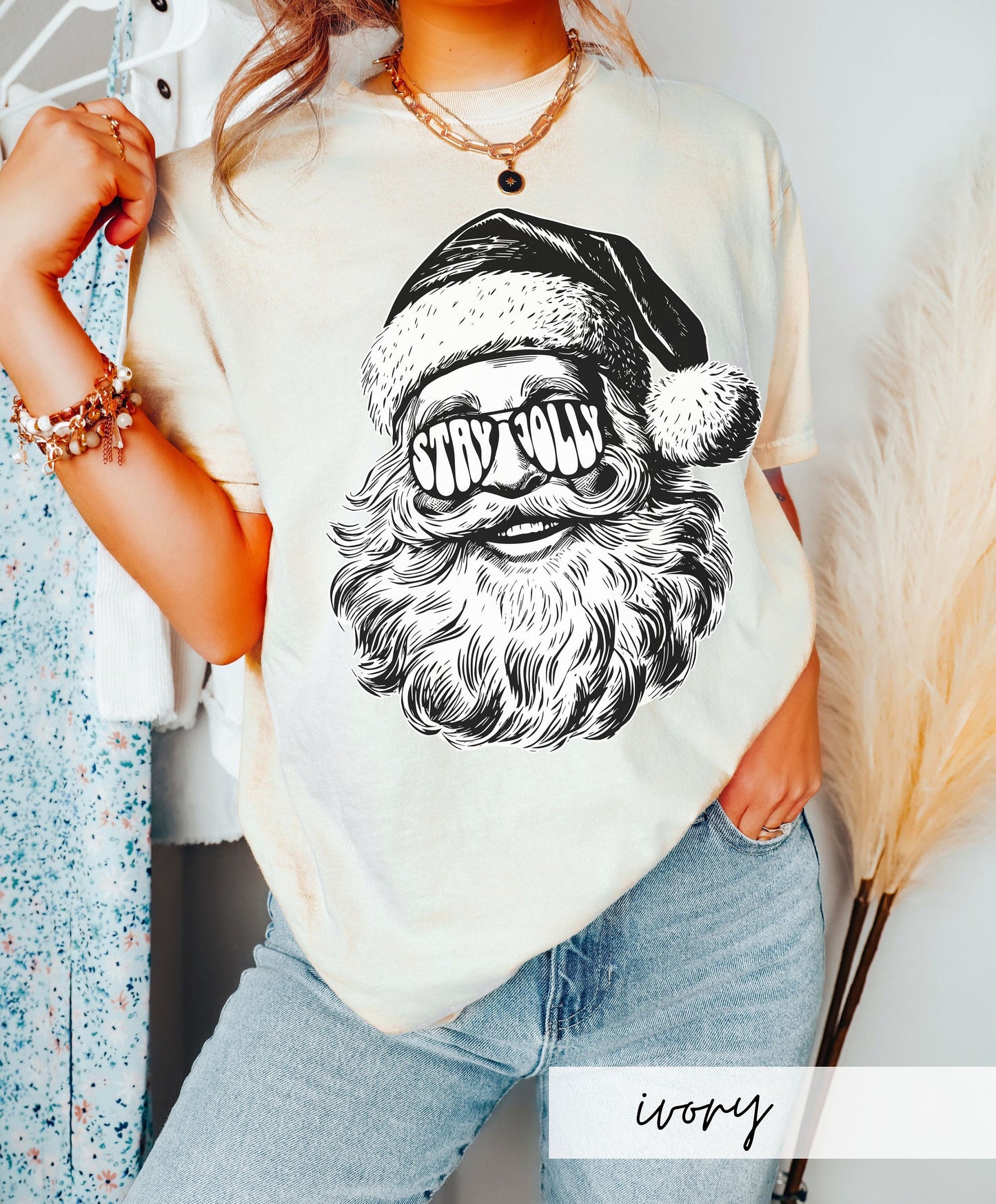 Stay Jolly Santa Retro Christmas Tee