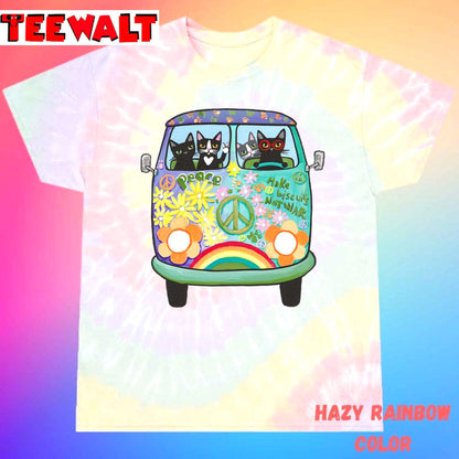 Peace And Love Hippie Road Trip Cats Unisex Tie Dye Tee