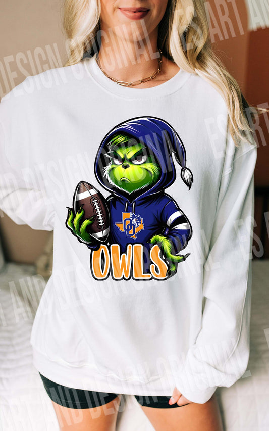 Odem Owls Football Grinch Holiday T-Shirt For Sports Fans