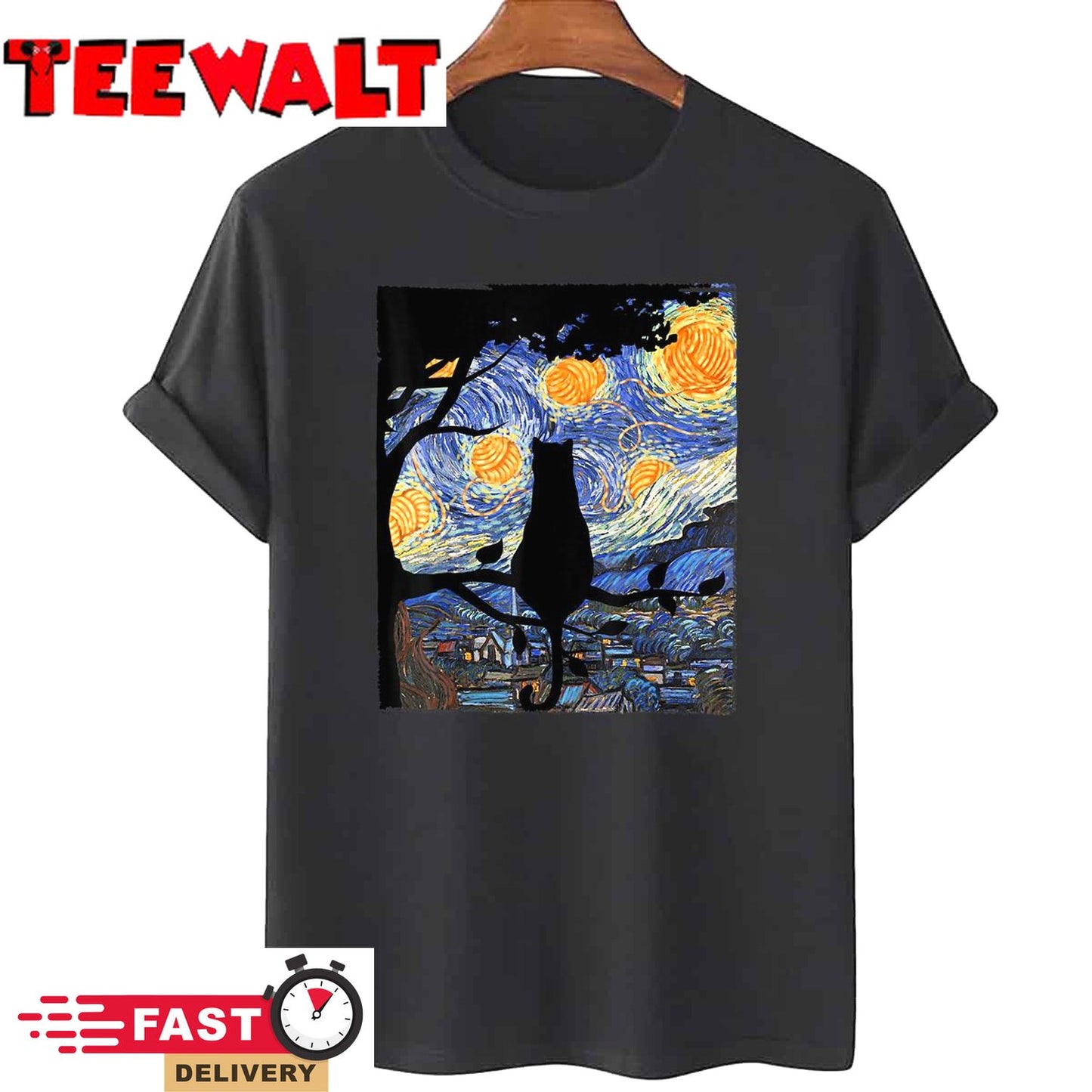 Cat Tshirt, Starry Night Cat Tee, Van Gogh Cat Gift, Cat T-Shirt