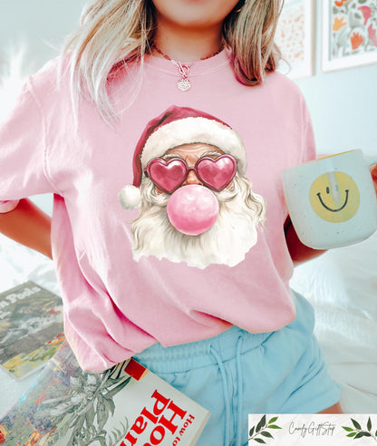 Retro Santa Popping Gum Christmas Shirt Funny Tee