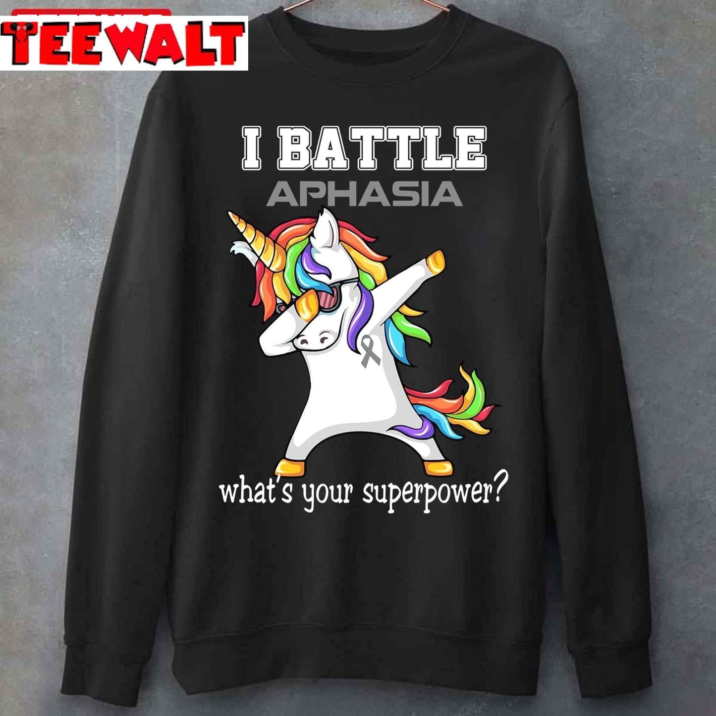 I Battle Aphasia What's Your Superpower Unicorn Dabbing Unisex T-Shirt