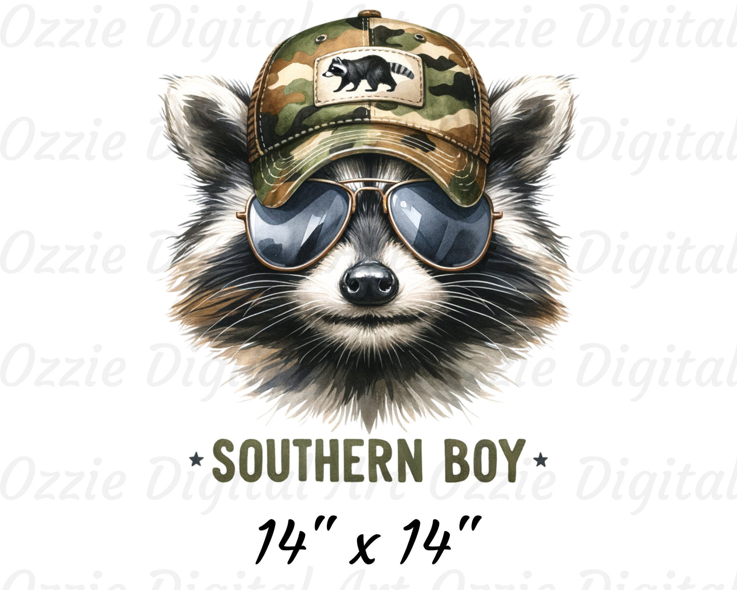 Southern Boy Retro Raccoon Camouflage T-Shirt Design Dtf