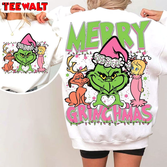 Retro Pink Christmas Sweatshirt, Merry Grinchmas Shirt