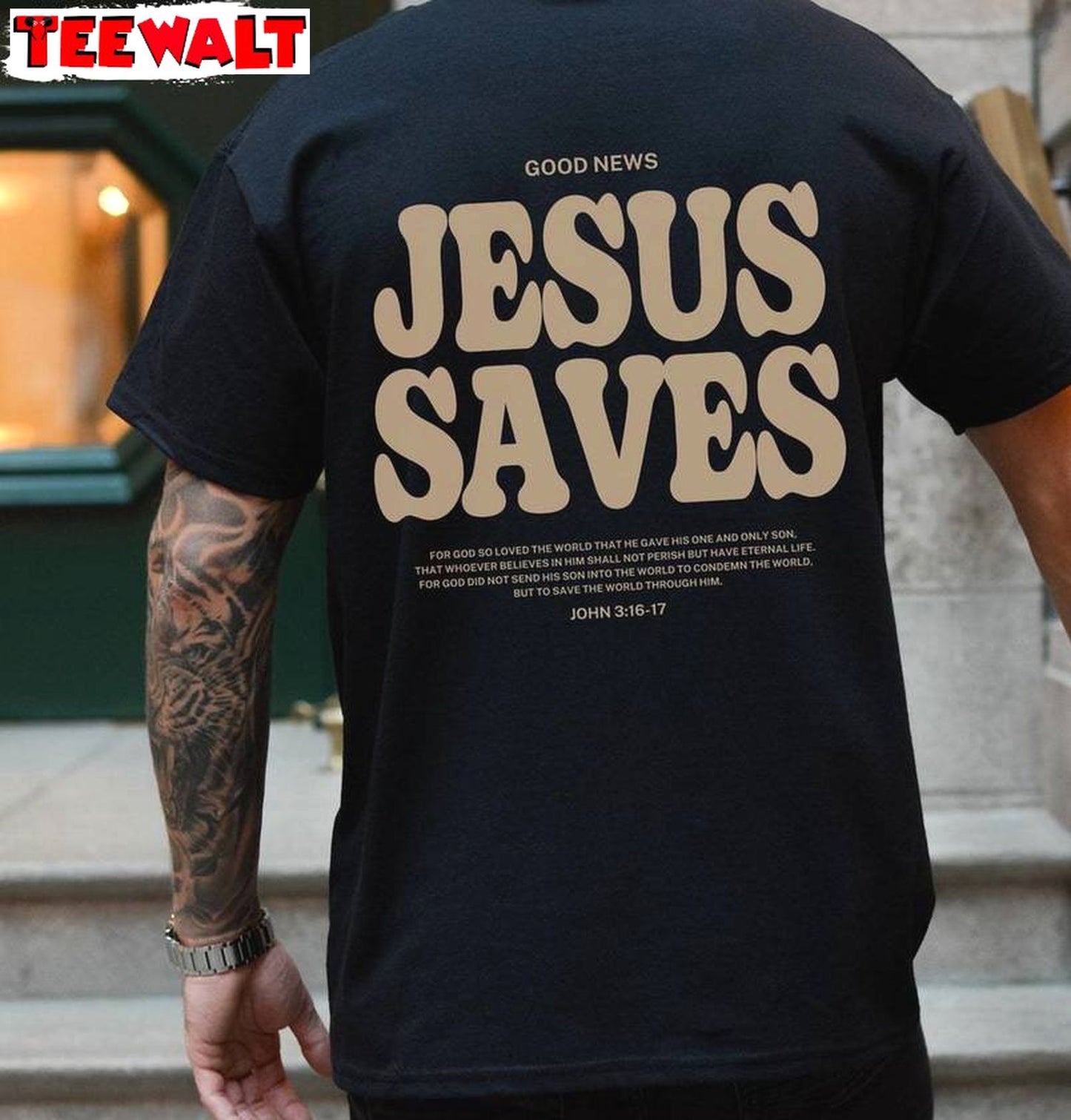 Jesus Saves Inspired Trendy Shirt, Creative Christian Apparel Brown Long Sleeve