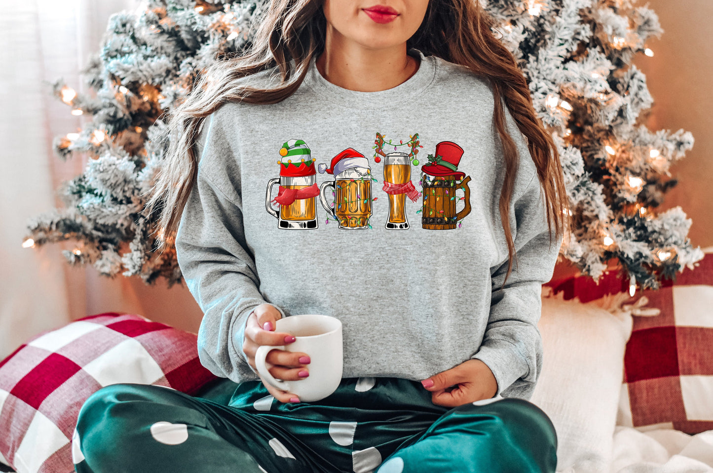 Christmas Beers Tee With Santa & Lights Design