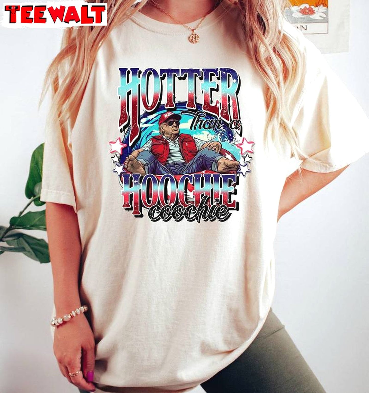 Summer Vibe Trump 2024 Short Sleeve , Funny Hotter Than A Hoochie Coochie Shirt Tank Top