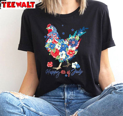 Must Have Floral Chicken Unisex Hoodie, Comfort Chicken 4th Of July Shirt Long Sleeve